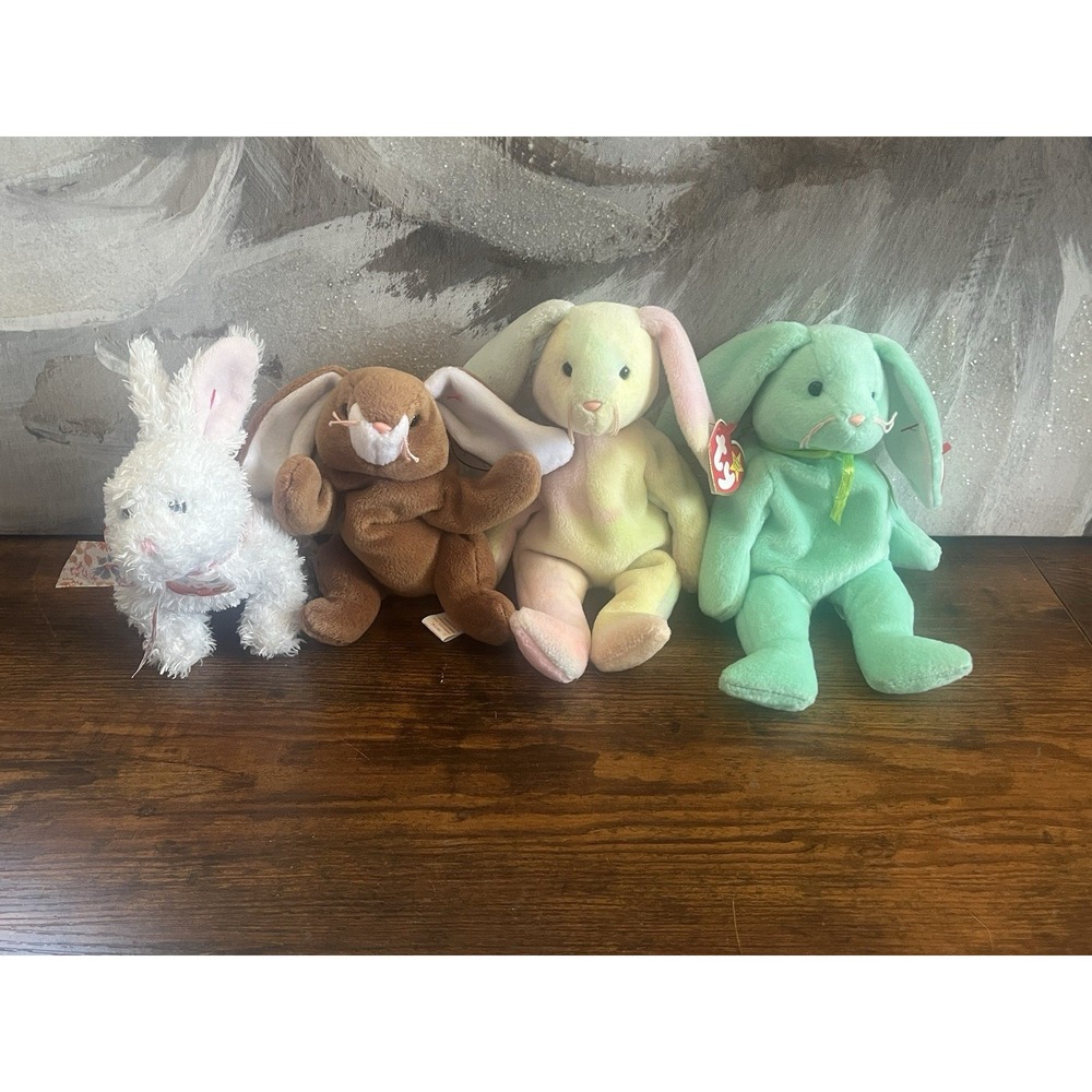 Ty Beanie Babies Bunny Rabbit Set Of 4-Hippie, Nibble, Hippity, Ears- New W Tags - Picture 1 of 12